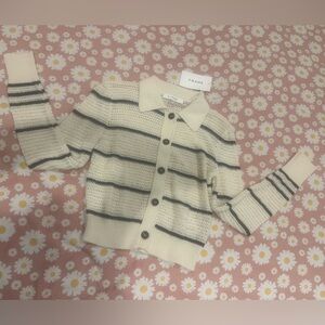 Frame Denim Cream and Gray Striped Cardigan